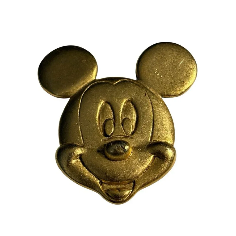 Rare Disney Mickey Mouse Pin Brooch Satin Gold Tone Smiling Face VTG‎ Animation